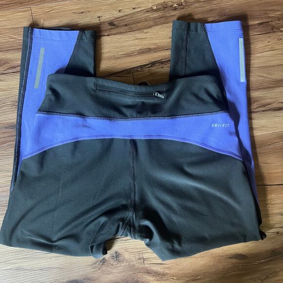Nike Black Purple Dri-Fit Sports Drawstring Leggings Size Small - Picture 1 of 12